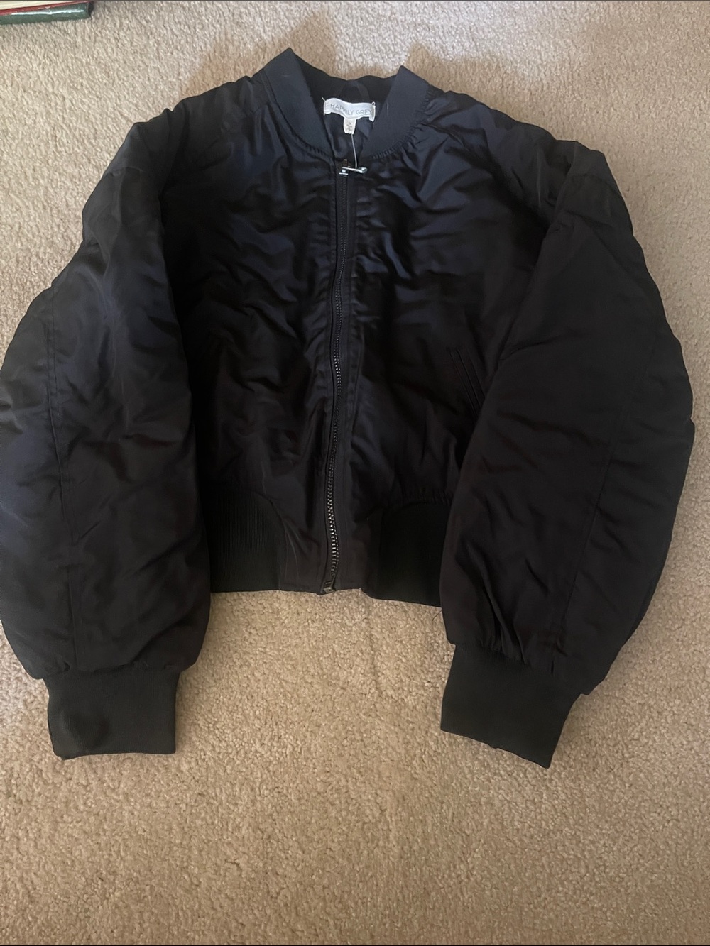 Women’s Black Bomber Jacket with Ribbed Trim